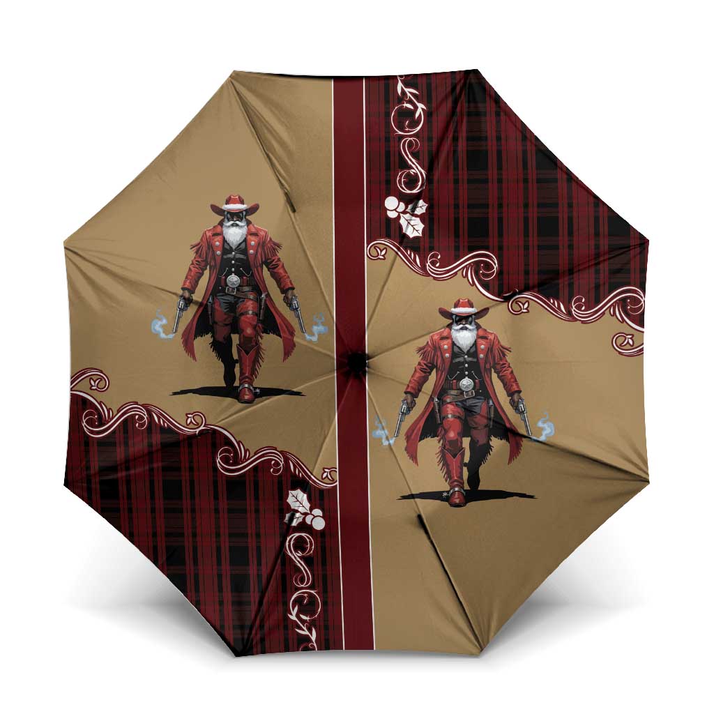Western Yoke Umbrella Black Santa Cowboy Retro Style - Wonder Print Shop