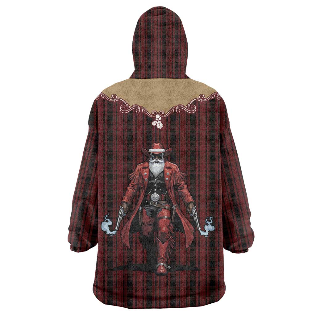 Western Yoke Wearable Blanket Hoodie Black Santa Cowboy Retro Style - Wonder Print Shop