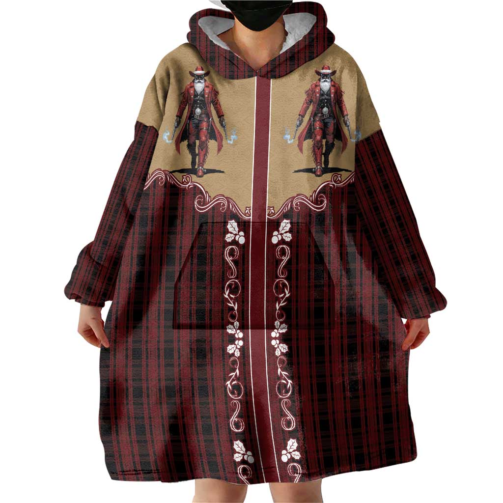 Western Yoke Wearable Blanket Hoodie Black Santa Cowboy Retro Style - Wonder Print Shop
