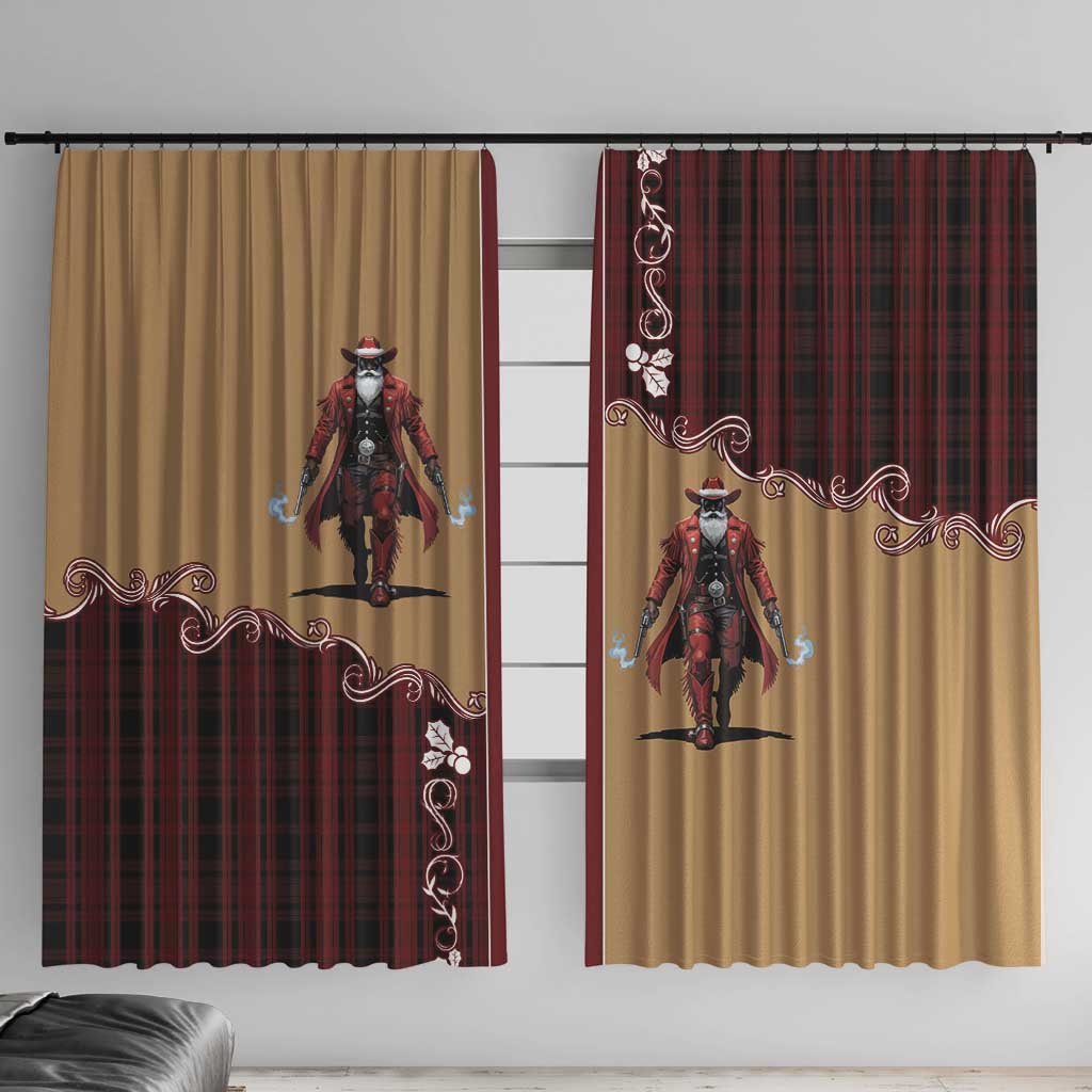 Western Yoke Window Curtain Black Santa Cowboy Retro Style - Wonder Print Shop