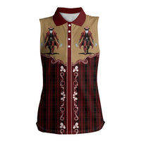 Western Yoke Women Sleeveless Polo Shirt Black Santa Cowboy Retro Style - Wonder Print Shop