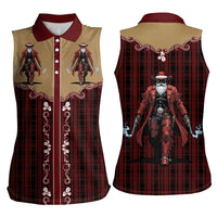 Western Yoke Women Sleeveless Polo Shirt Black Santa Cowboy Retro Style - Wonder Print Shop