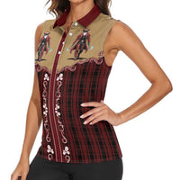 Western Yoke Women Sleeveless Polo Shirt Black Santa Cowboy Retro Style - Wonder Print Shop