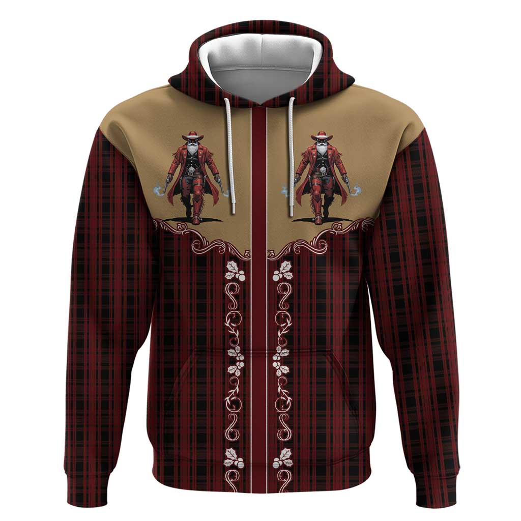 Western Yoke Zip Hoodie Black Santa Cowboy Retro Style - Wonder Print Shop