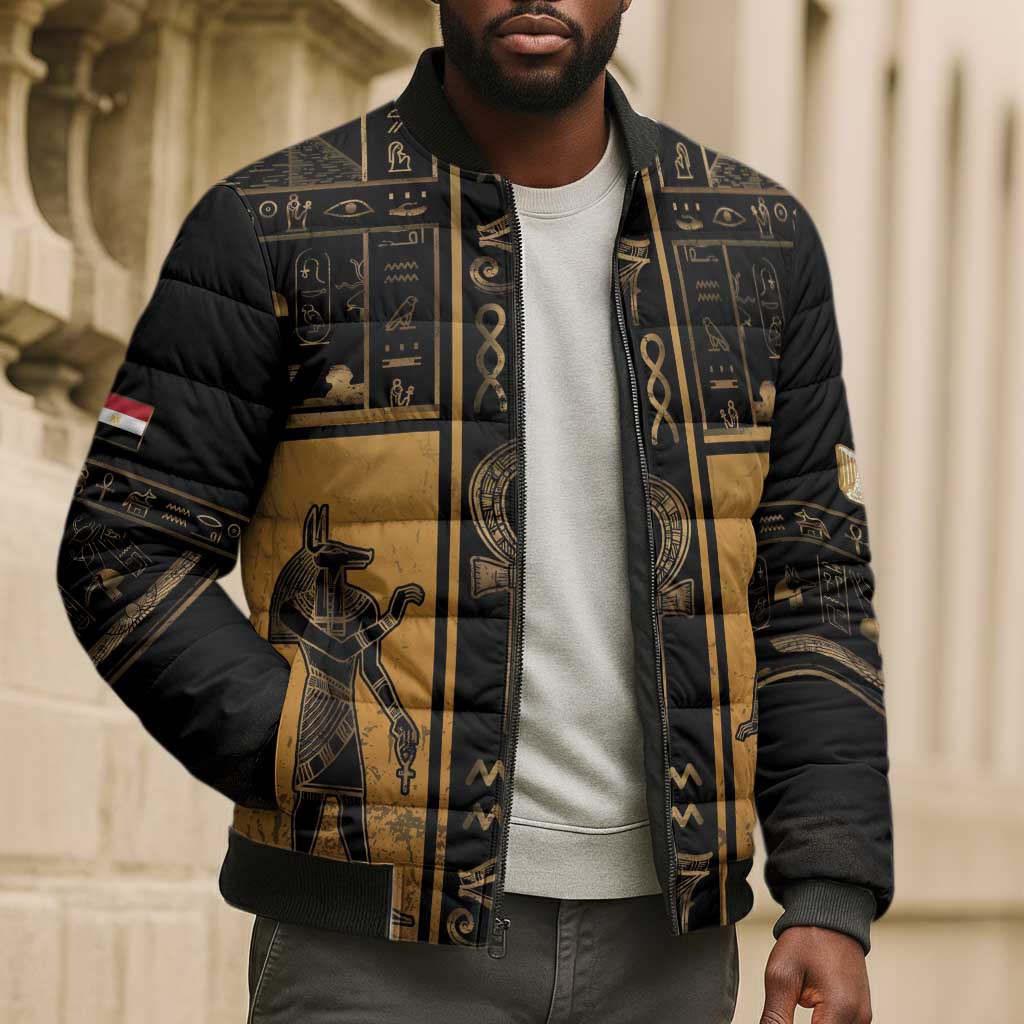 Personalized Egypt Bomber Puffer Jacket Ancient Ankh Luxury - Wonder Print Shop