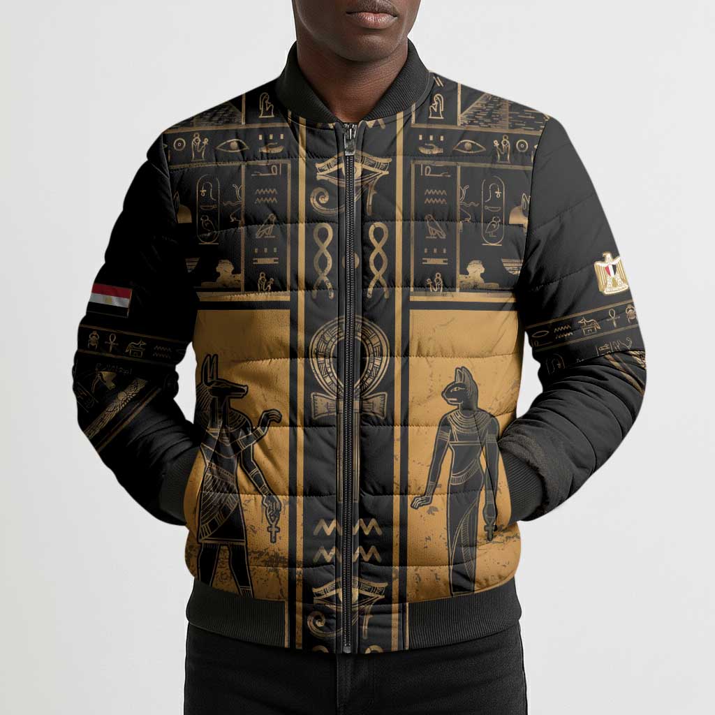 Personalized Egypt Bomber Puffer Jacket Ancient Ankh Luxury - Wonder Print Shop