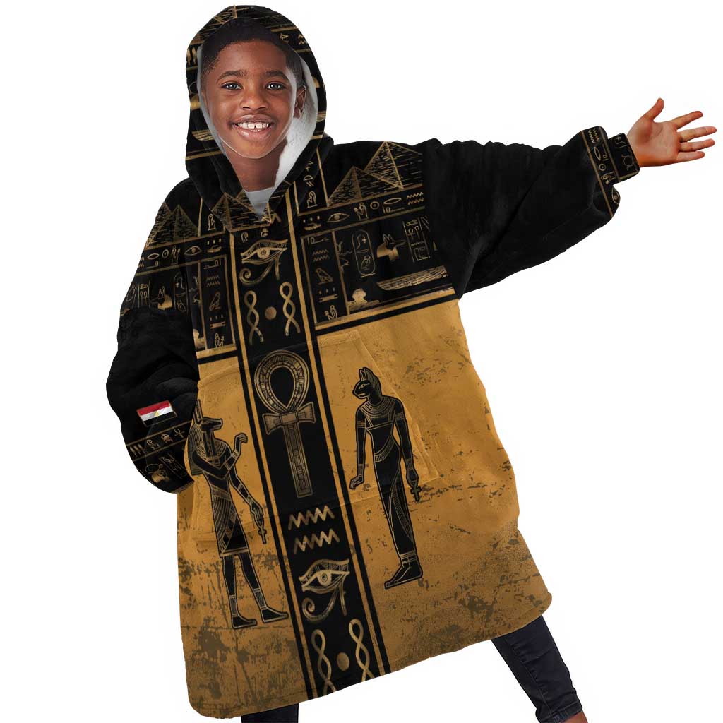 Personalized Egypt Kid Wearable Blanket Hoodie Ancient Ankh Luxury - Wonder Print Shop