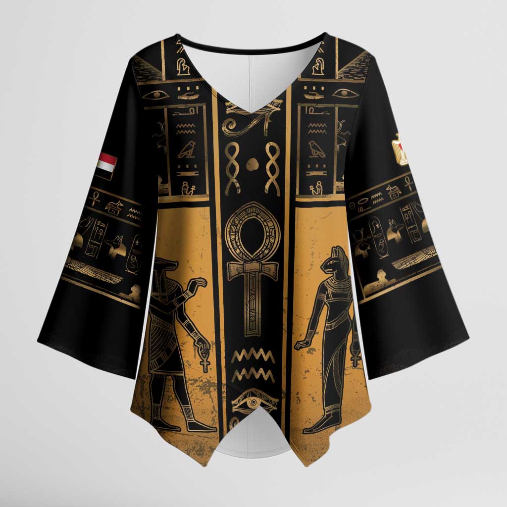 Personalized Egypt Kimono Sleeve Blouse Ancient Ankh Luxury - Wonder Print Shop