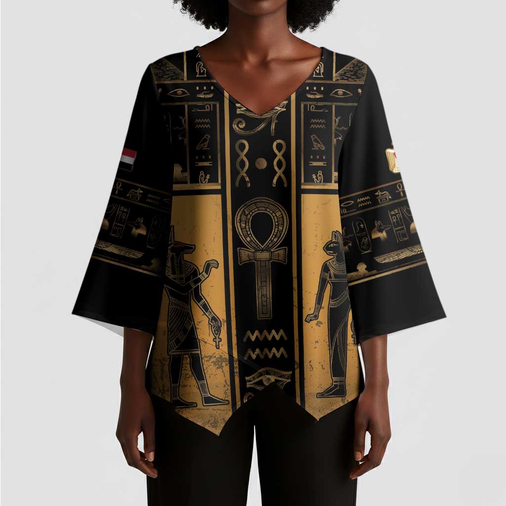 Personalized Egypt Kimono Sleeve Blouse Ancient Ankh Luxury - Wonder Print Shop