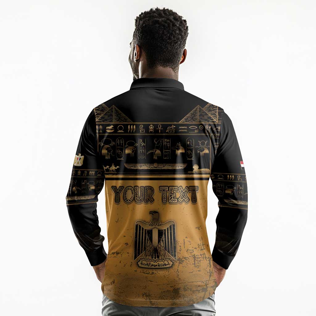 Personalized Egypt Long Sleeve Polo Shirt Ancient Ankh Luxury - Wonder Print Shop
