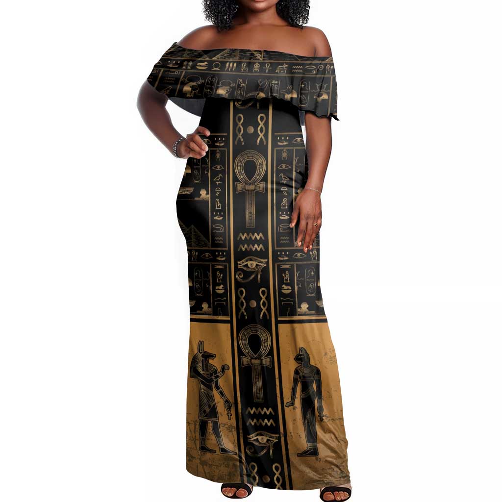 Personalized Egypt Off Shoulder Maxi Dress Ancient Ankh Luxury - Wonder Print Shop