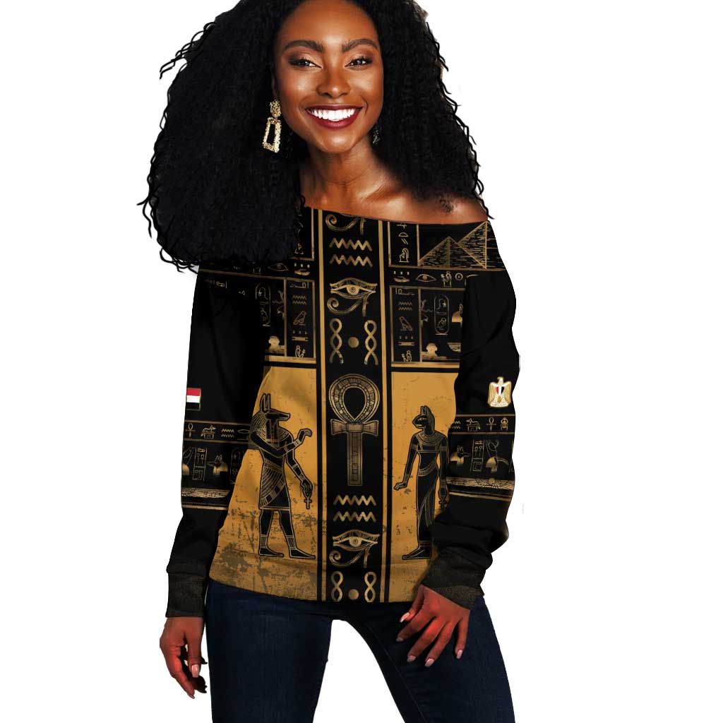 Personalized Egypt Off Shoulder Sweater Ancient Ankh Luxury - Wonder Print Shop