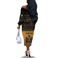 Personalized Egypt Off The Shoulder Long Sleeve Dress Ancient Ankh Luxury - Wonder Print Shop