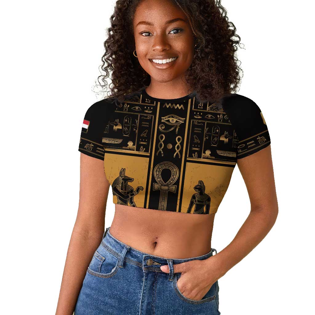 Personalized Egypt Raglan Cropped T shirt Ancient Ankh Luxury - Wonder Print Shop