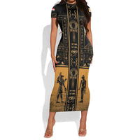 Personalized Egypt Short Sleeve Bodycon Dress Ancient Ankh Luxury - Wonder Print Shop