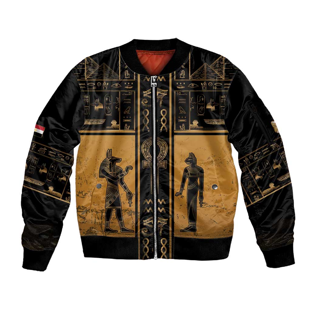 Personalized Egypt Sleeve Zip Bomber Jacket Ancient Ankh Luxury - Wonder Print Shop