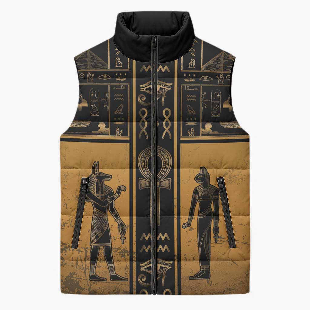 Personalized Egypt Sleeveless Puffer Jacket Ancient Ankh Luxury - Wonder Print Shop