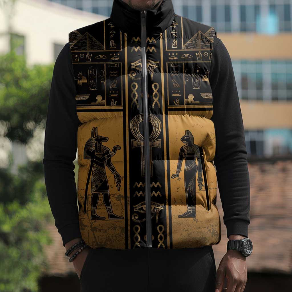 Personalized Egypt Sleeveless Puffer Jacket Ancient Ankh Luxury - Wonder Print Shop