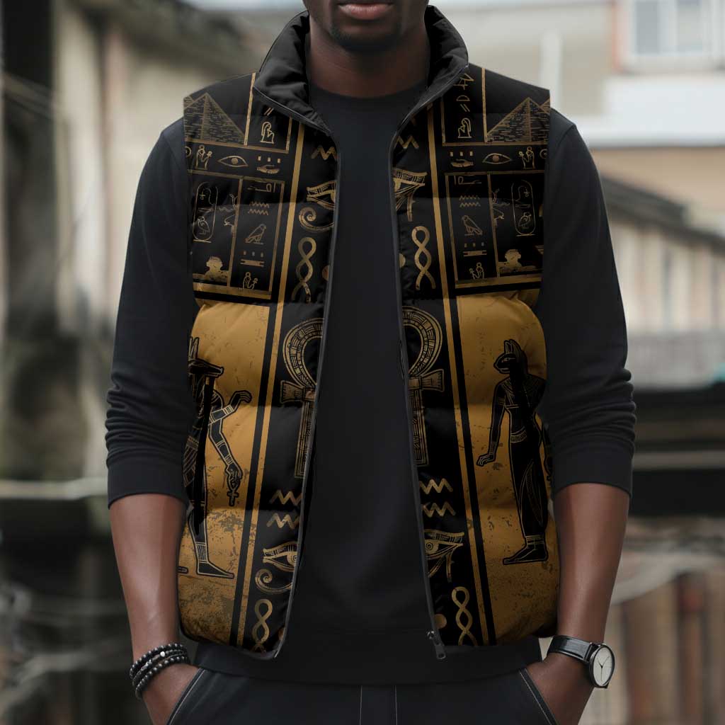 Personalized Egypt Sleeveless Puffer Jacket Ancient Ankh Luxury - Wonder Print Shop