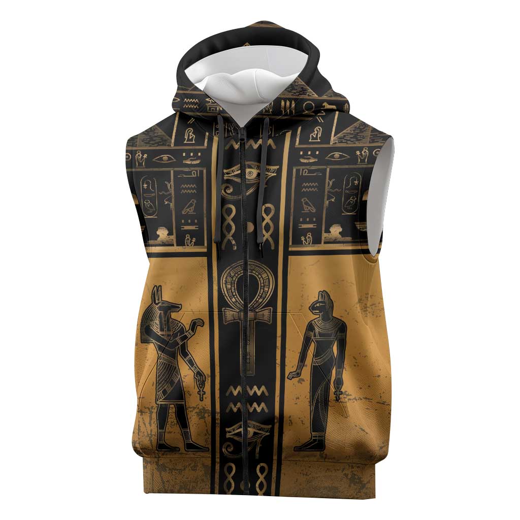 Personalized Egypt Sleeveless Zip Hoodie Ancient Ankh Luxury - Wonder Print Shop