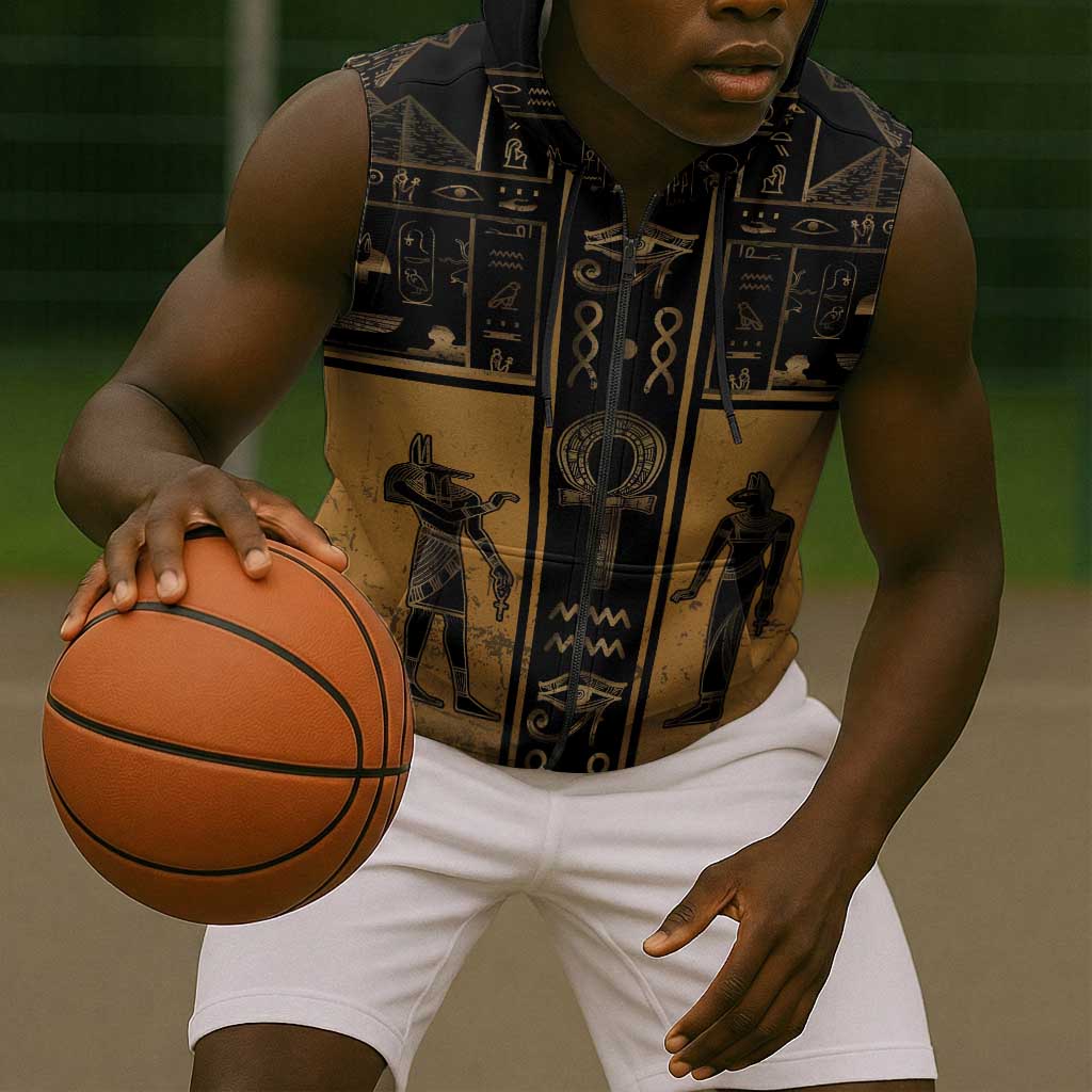 Personalized Egypt Sleeveless Zip Hoodie Ancient Ankh Luxury - Wonder Print Shop