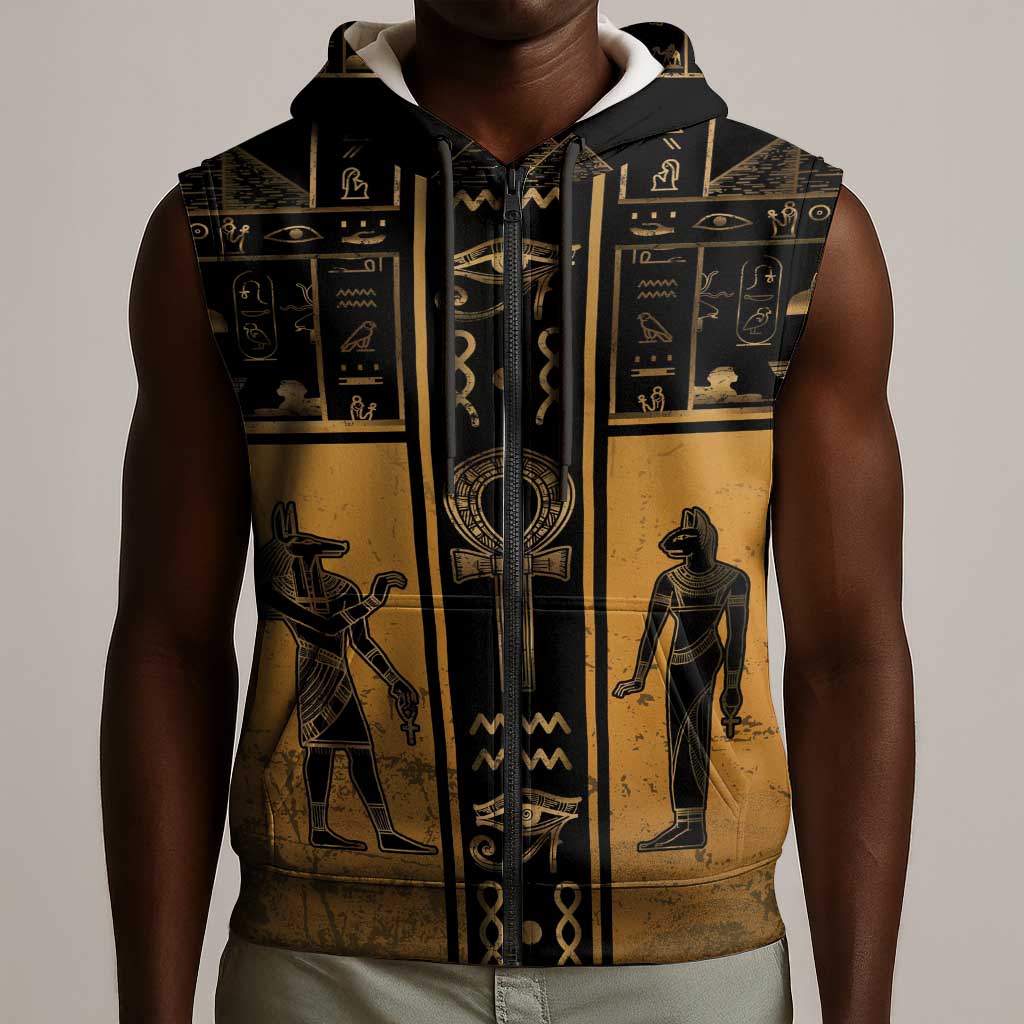 Personalized Egypt Sleeveless Zip Hoodie Ancient Ankh Luxury - Wonder Print Shop