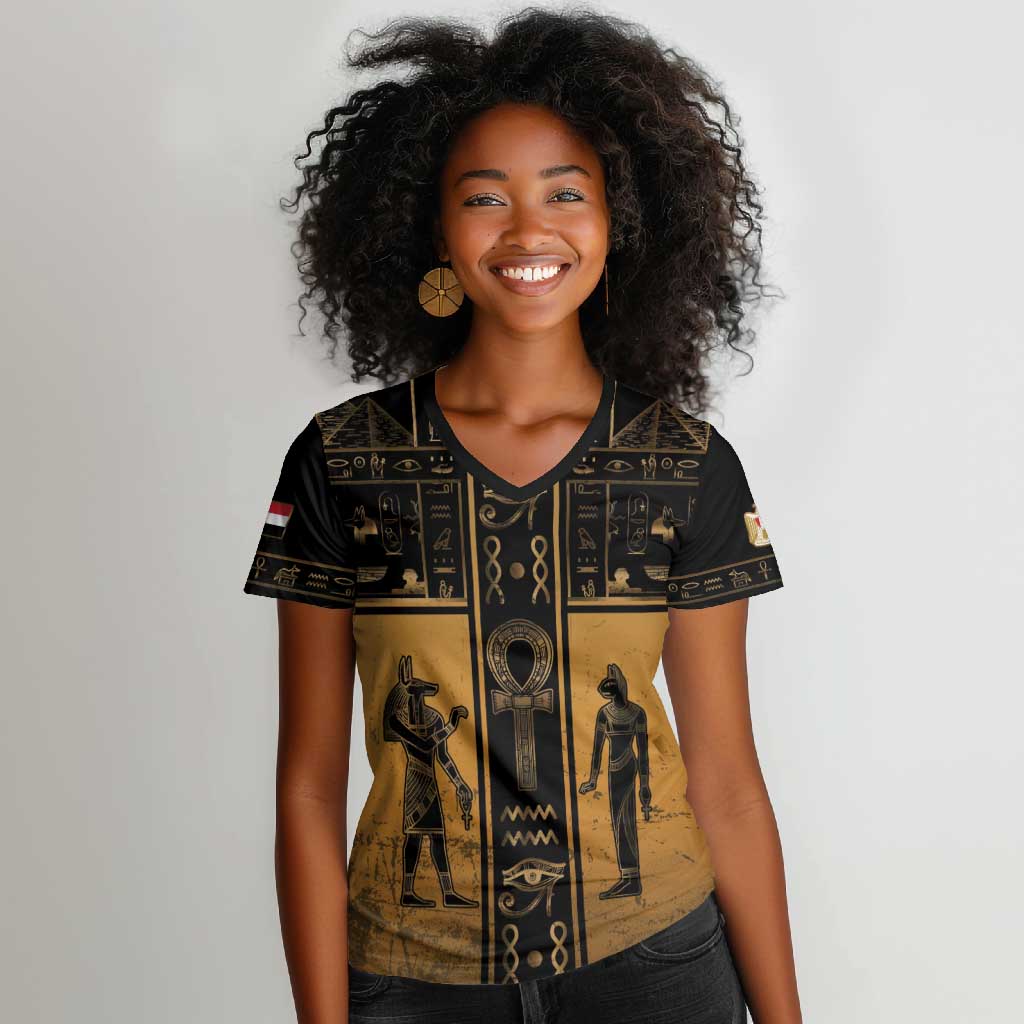 Personalized Egypt Women V-Neck T-Shirt Ancient Ankh Luxury - Wonder Print Shop