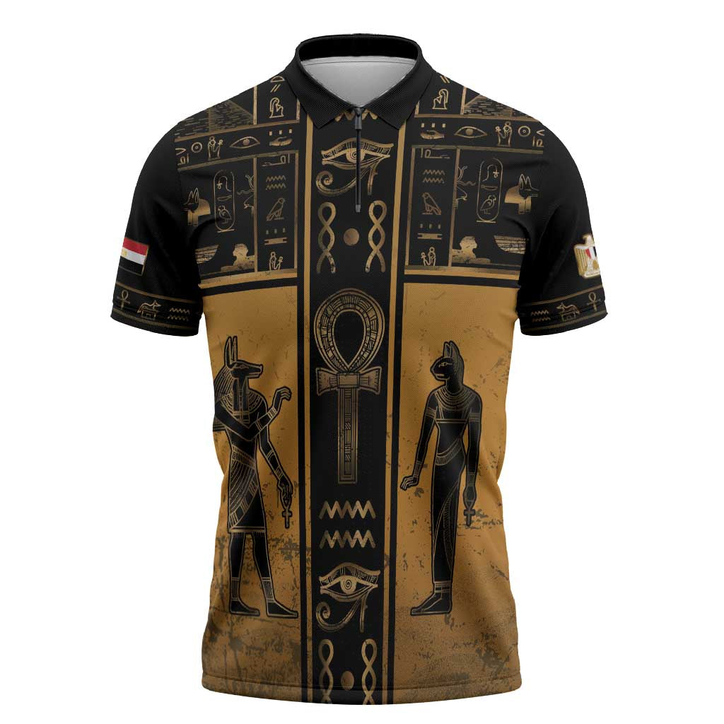 Personalized Egypt Zipper Polo Shirt Ancient Ankh Luxury - Wonder Print Shop