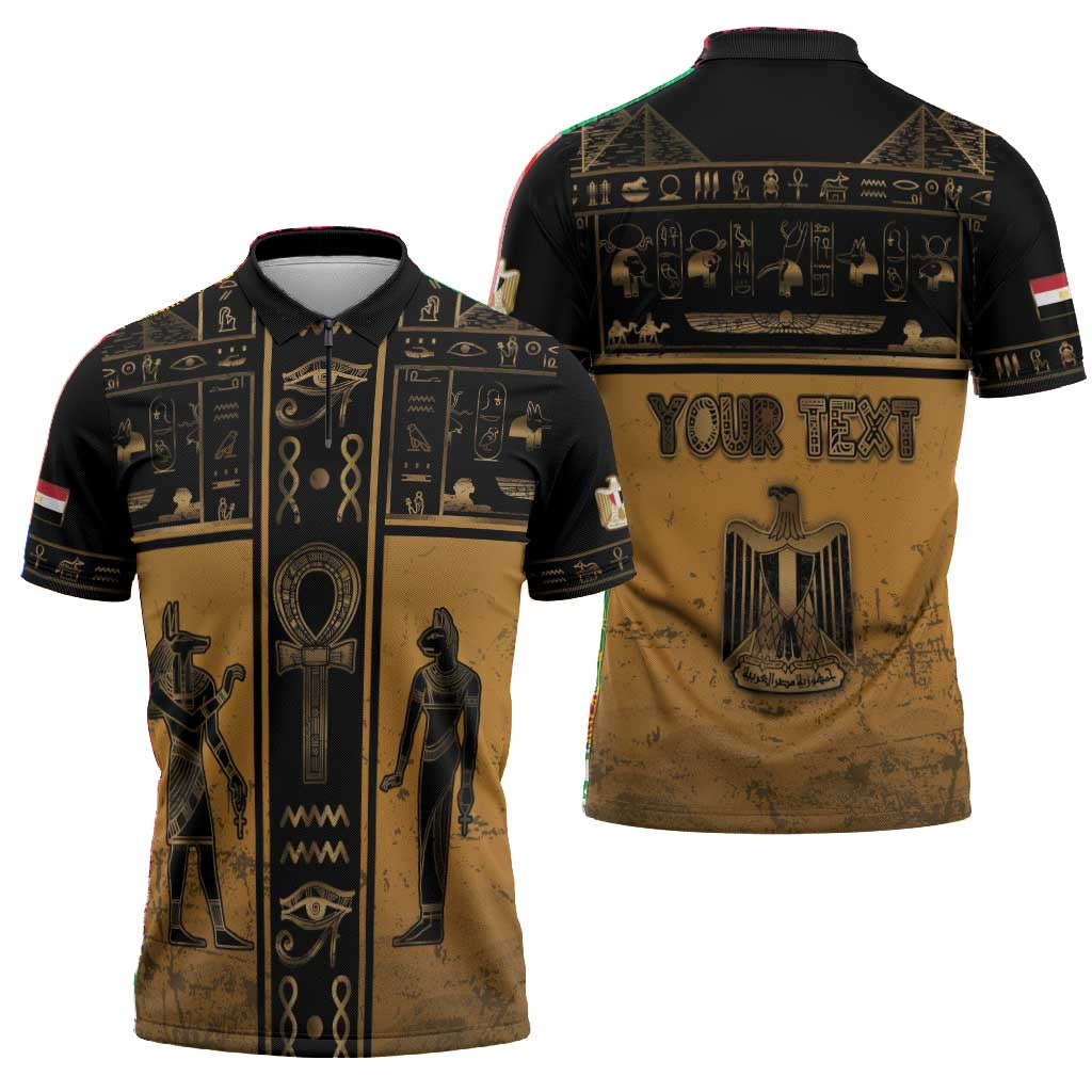 Personalized Egypt Zipper Polo Shirt Ancient Ankh Luxury - Wonder Print Shop
