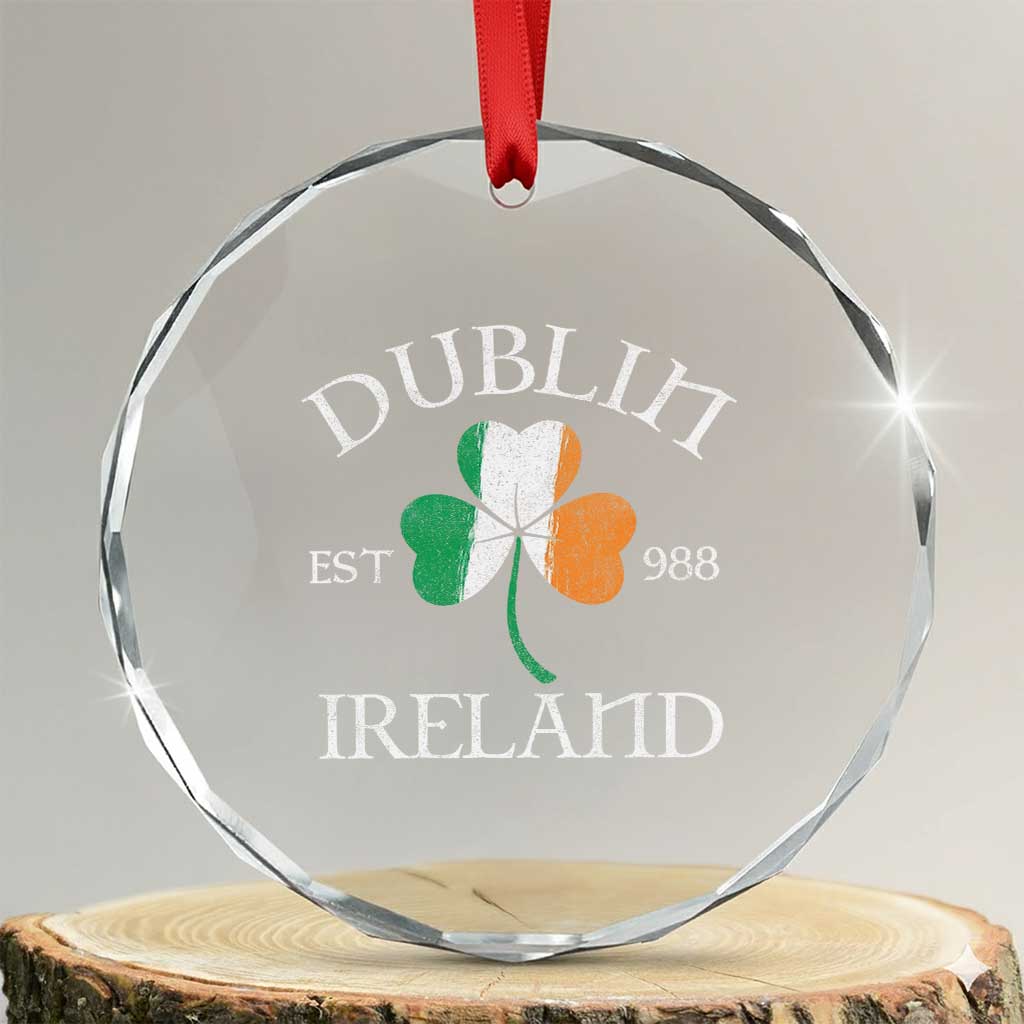 Dublin Ireland Est 988 Crystal Glass Ornament St Patricks Day Shamrock Leaf