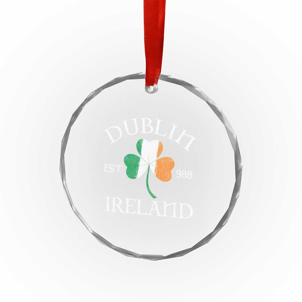 Dublin Ireland Est 988 Crystal Glass Ornament St Patricks Day Shamrock Leaf