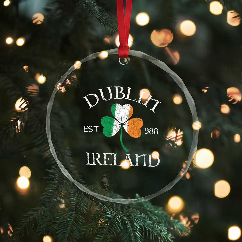 Dublin Ireland Est 988 Crystal Glass Ornament St Patricks Day Shamrock Leaf