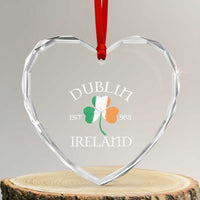 Dublin Ireland Est 988 Heart Crystal Glass Ornament St Patricks Day Shamrock Leaf