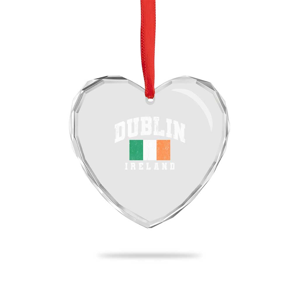 Dublin Ireland Flag Irish Retro Throwback Sports Design Heart Crystal Glass Ornament
