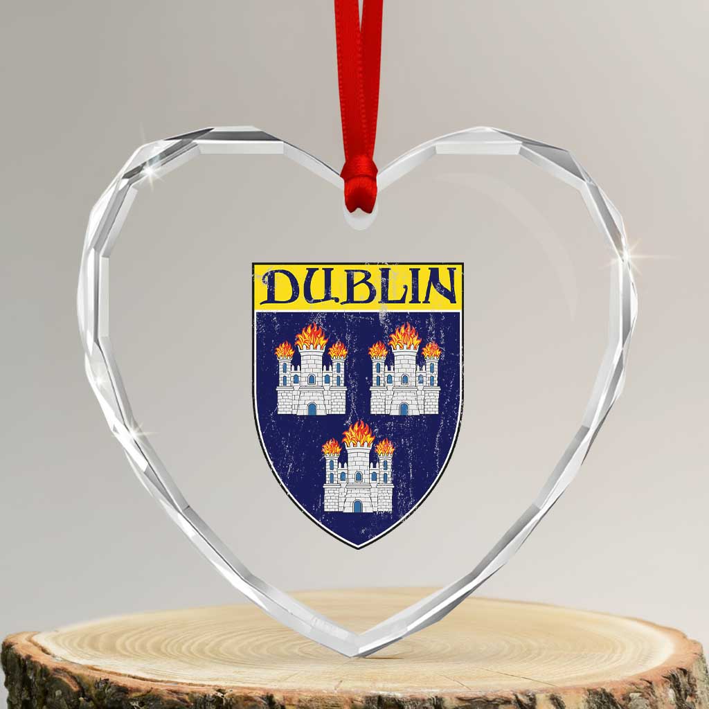 Dublin Ireland Heart Crystal Glass Ornament The Coat of Arms of Dublin Three Burning Castles