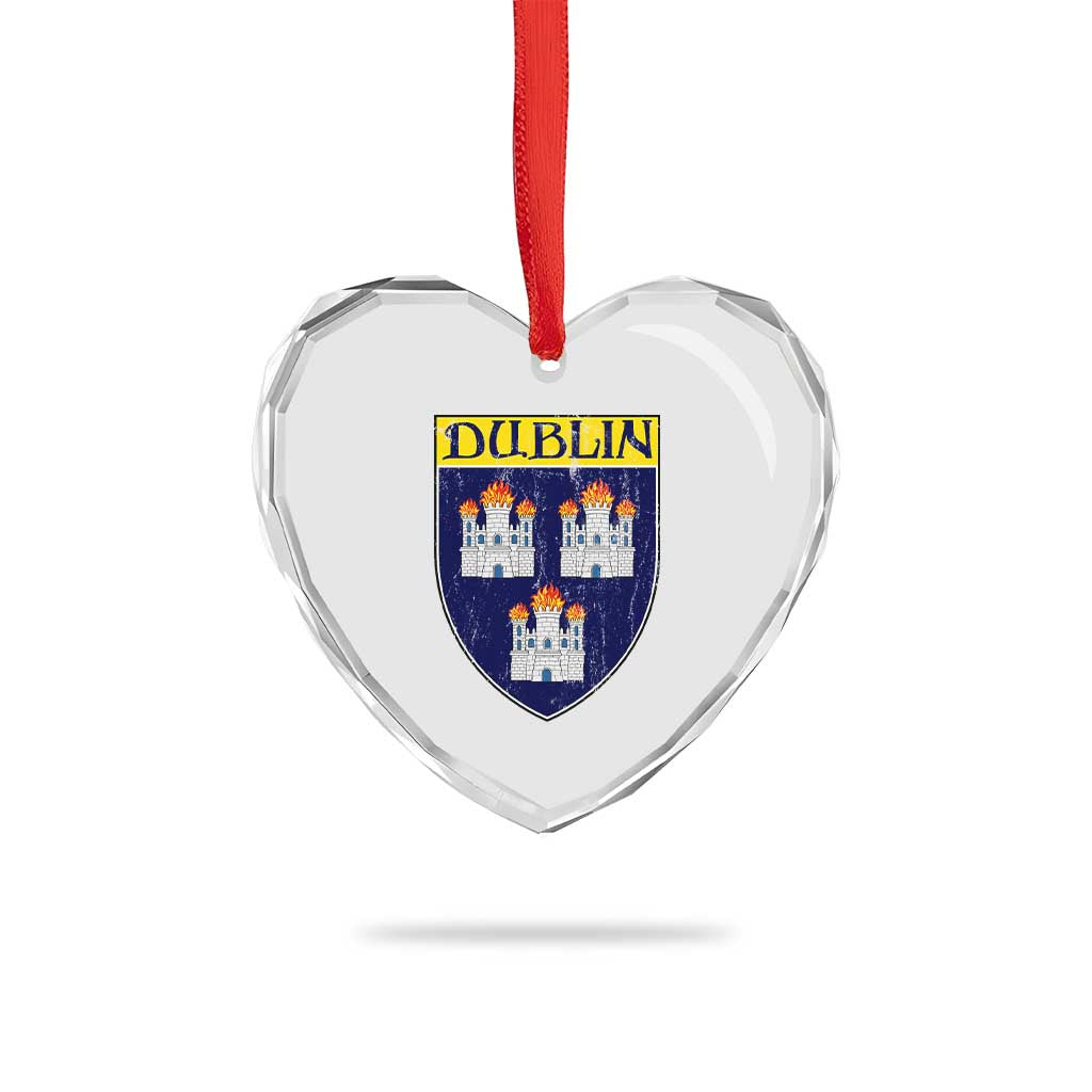 Dublin Ireland Heart Crystal Glass Ornament The Coat of Arms of Dublin Three Burning Castles