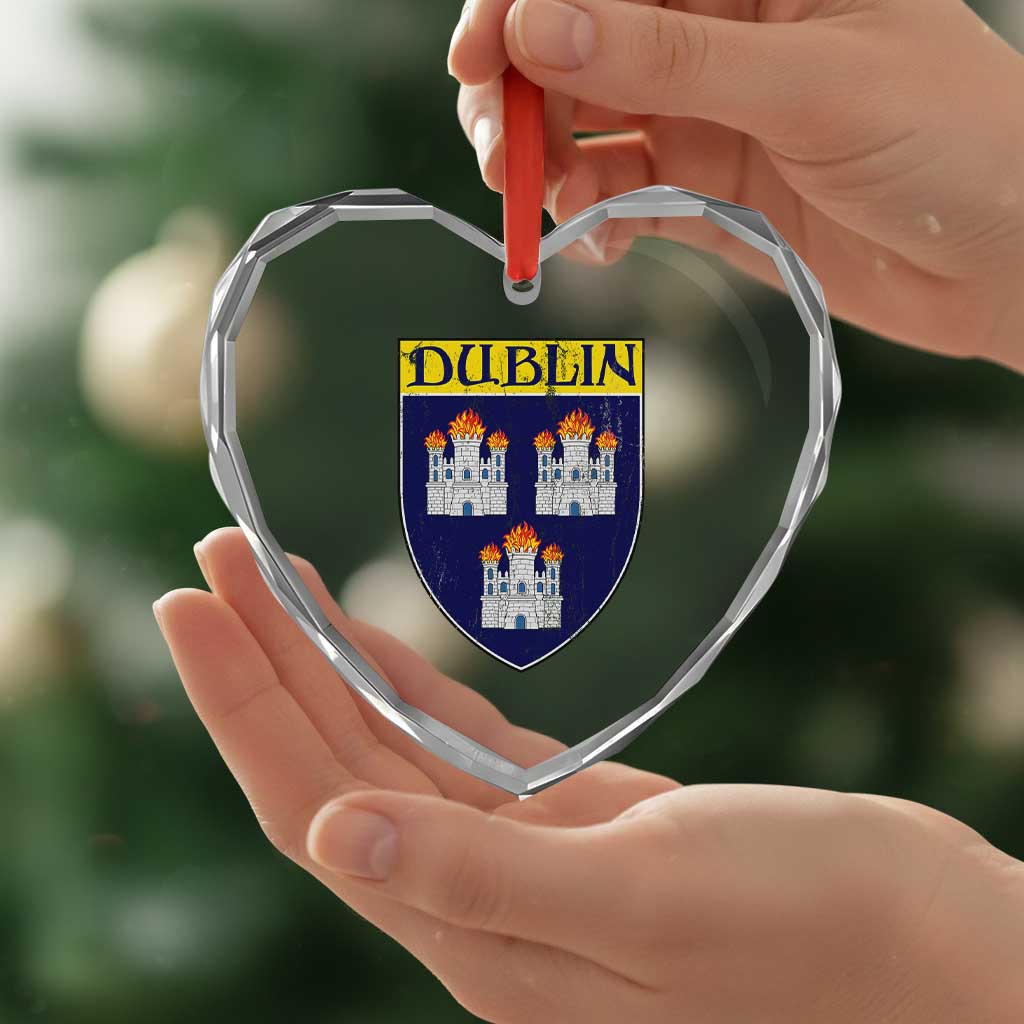 Dublin Ireland Heart Crystal Glass Ornament The Coat of Arms of Dublin Three Burning Castles