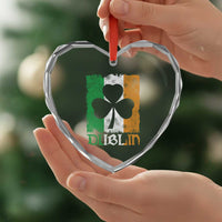 Dublin Ireland St Patricks Day Heart Crystal Glass Ornament Distressed Shamrock Vintage Irish Flag