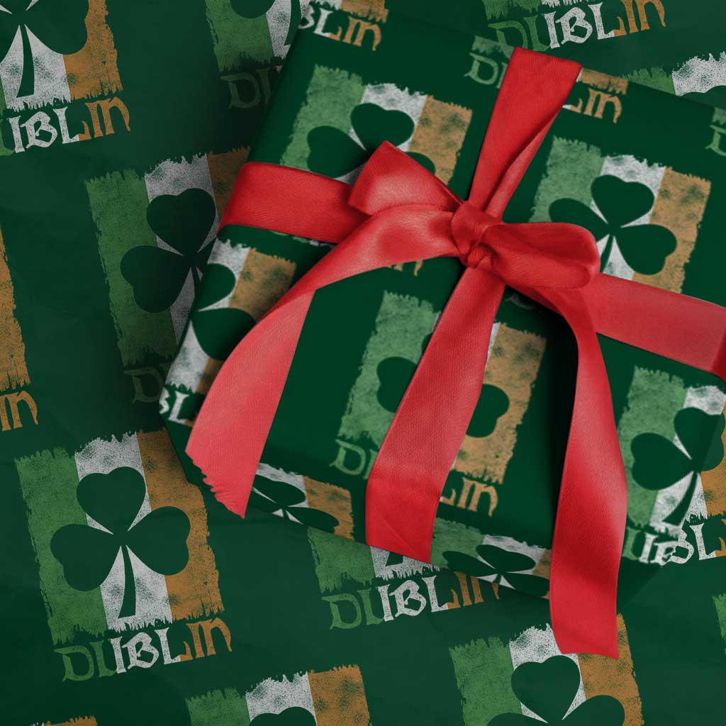 Dublin Ireland St Patricks Day Wrapping Paper Roll Distressed Shamrock Vintage Irish Flag