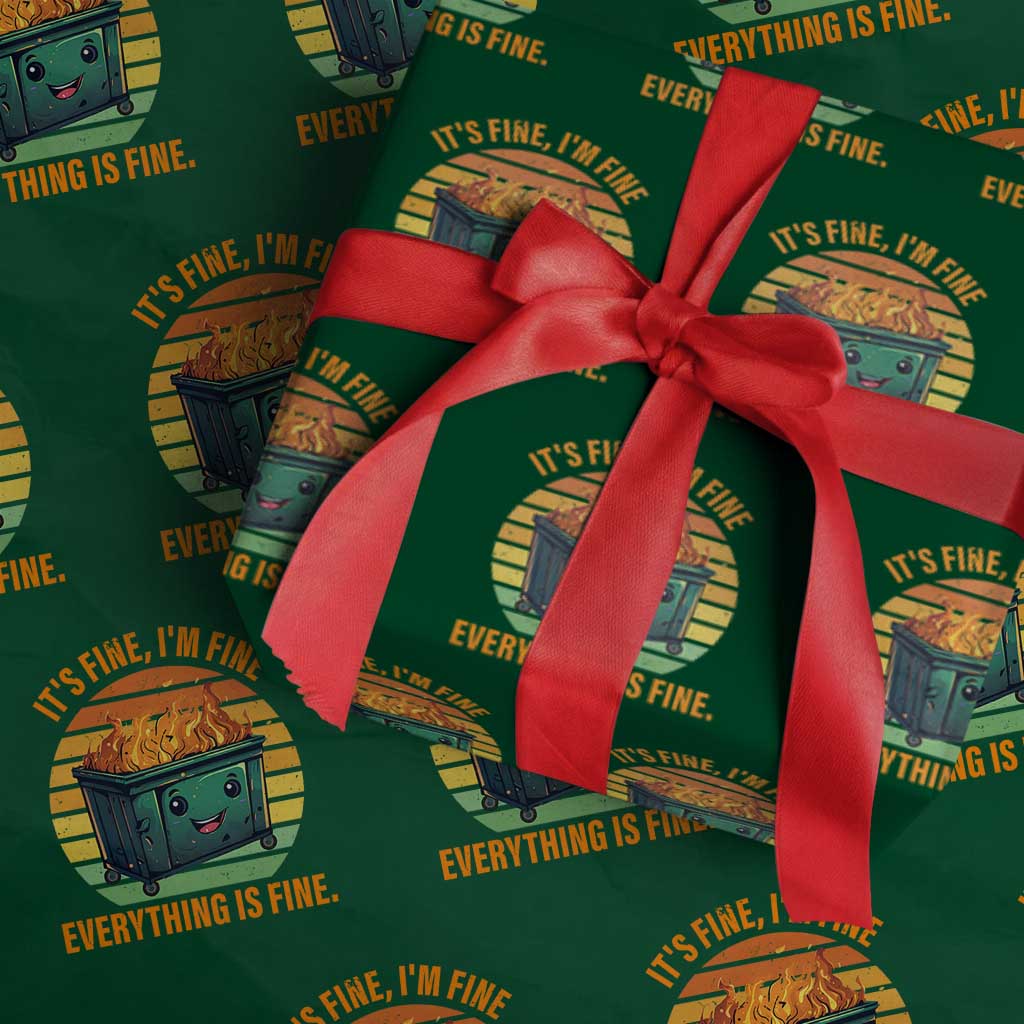 Dumpster Fire Wrapping Paper Roll It's Fine I'm Fine Everything Is Fine Retro Vintage