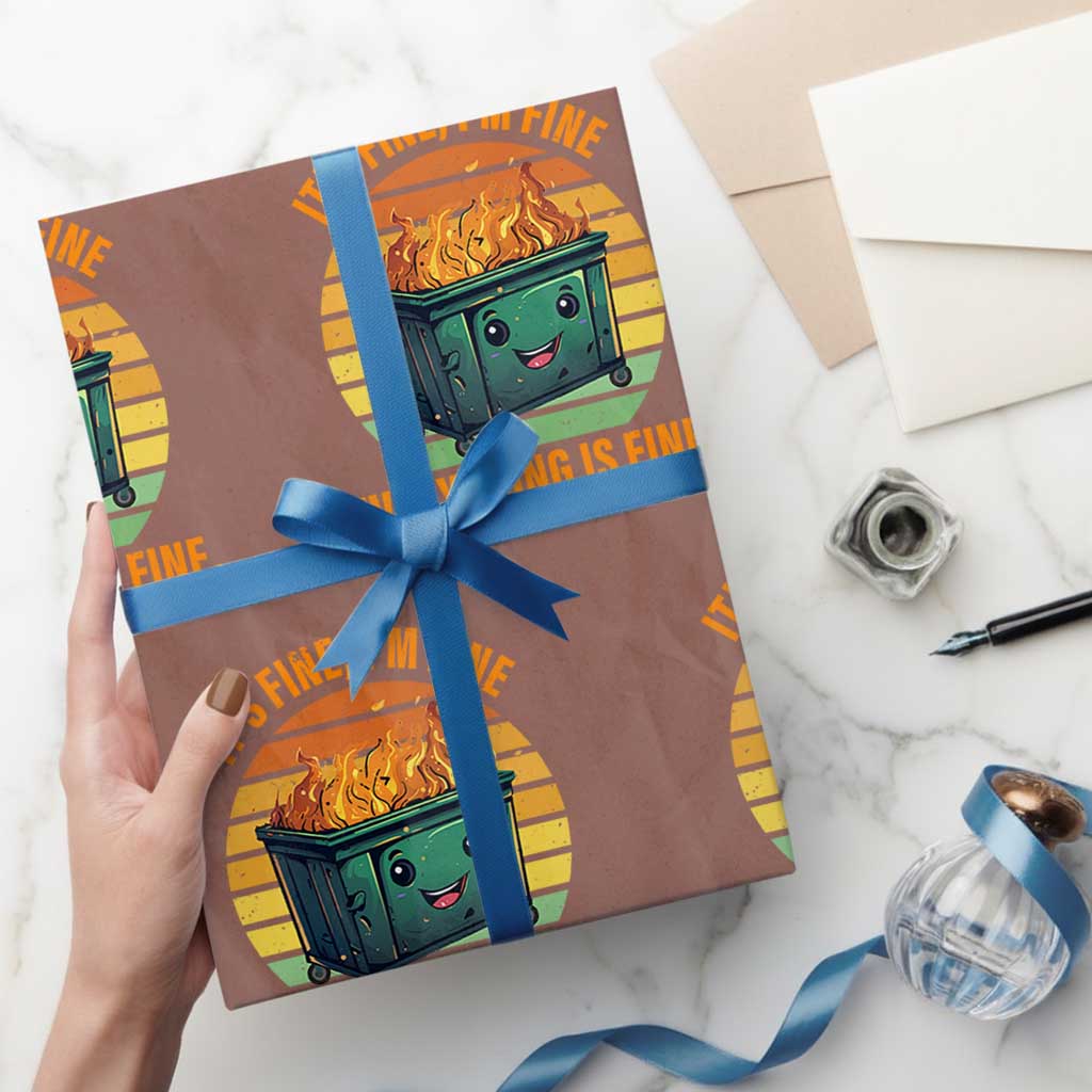 Dumpster Fire Wrapping Paper Roll It's Fine I'm Fine Everything Is Fine Retro Vintage