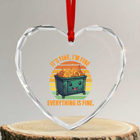 Dumpster Fire Heart Crystal Glass Ornament It's Fine I'm Fine Everything Is Fine Retro Vintage - Wonder Print Shop