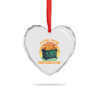 Dumpster Fire Heart Crystal Glass Ornament It's Fine I'm Fine Everything Is Fine Retro Vintage - Wonder Print Shop