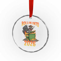 Dumpster Fire Raccoon Meme for Surviving 2025 Crystal Glass Ornament Rollin Into 2026 Trash Panda Energy - Wonder Print Shop
