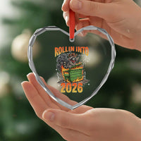 Dumpster Fire Raccoon Meme for Surviving 2025 Heart Crystal Glass Ornament Rollin Into 2026 Trash Panda Energy - Wonder Print Shop