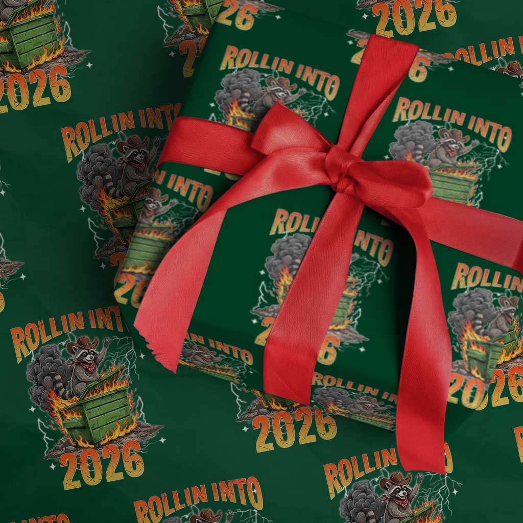 Dumpster Fire Raccoon Meme for Surviving 2025 Wrapping Paper Roll Rollin Into 2026 Trash Panda Energy - Wonder Print Shop