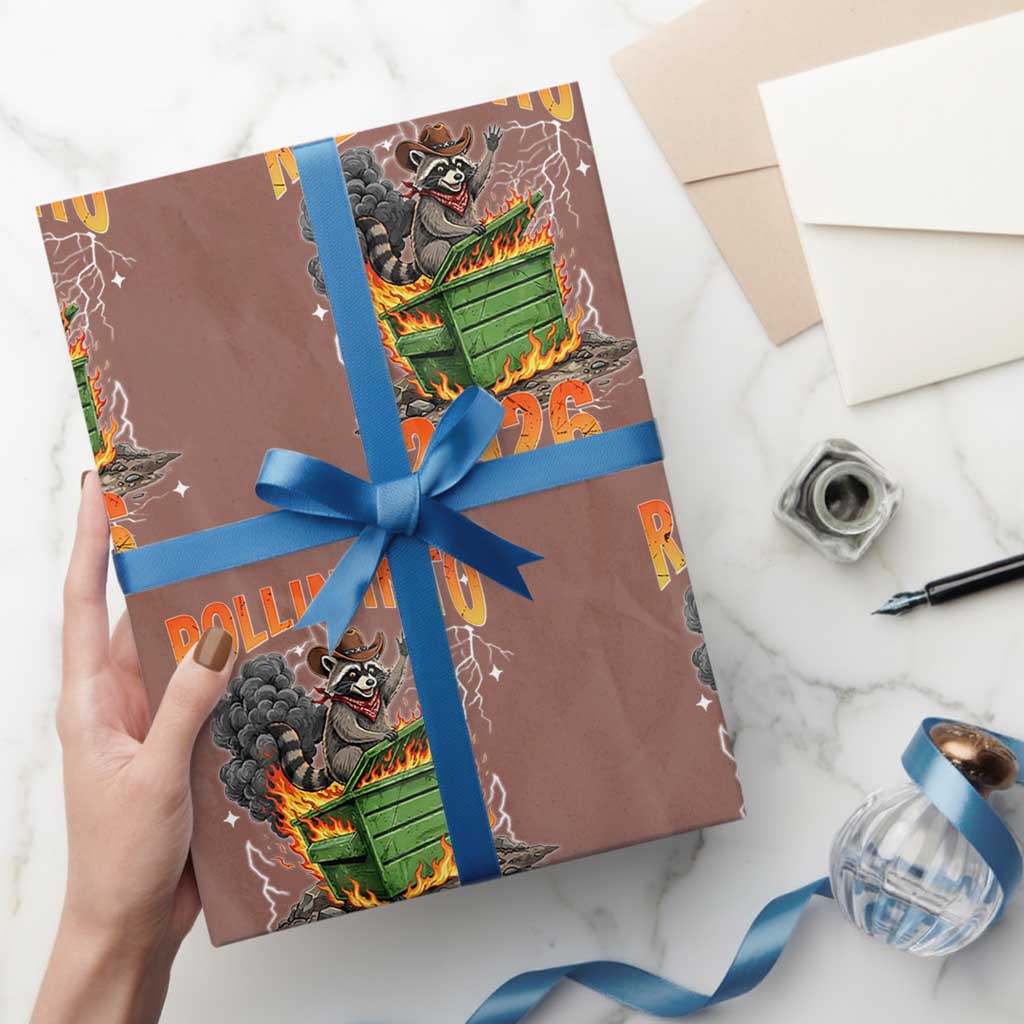 Dumpster Fire Raccoon Meme for Surviving 2025 Wrapping Paper Roll Rollin Into 2026 Trash Panda Energy - Wonder Print Shop