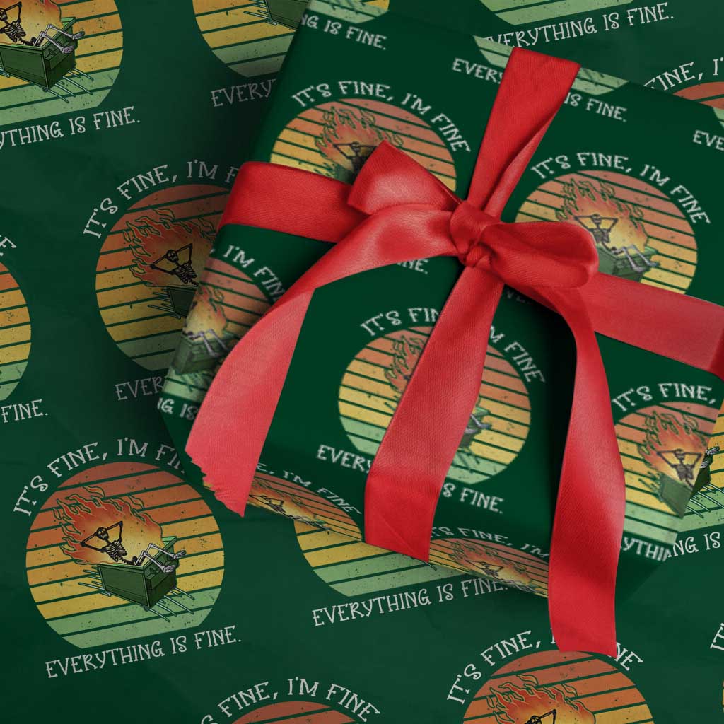 Dumpster Fire Skeleton Wrapping Paper Roll It's Fine I'm Fine Everything Is Fine