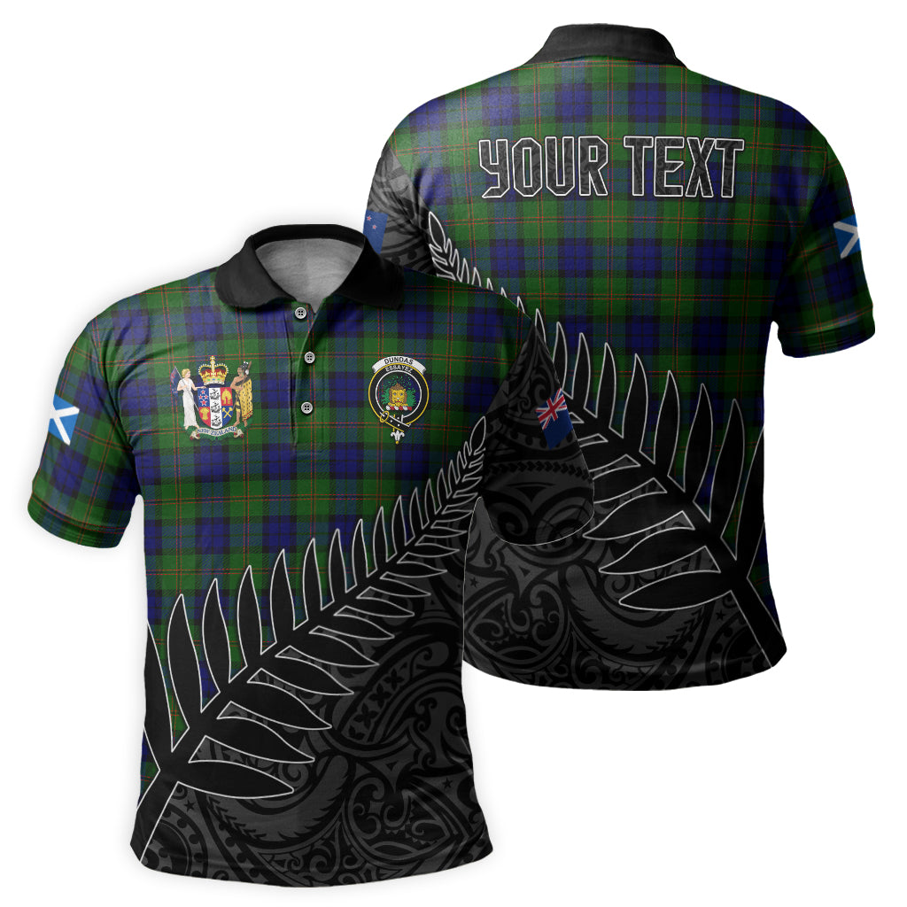 dundas-modern-tartan-family-crest-golf-shirt-with-fern-leaves-and-coat-of-arm-of-new-zealand-personalized-your-name-scottish-tatan-polo-shirt