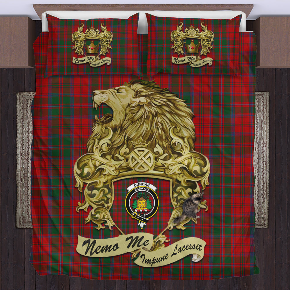 dundas-red-tartan-bedding-set-motto-nemo-me-impune-lacessit-with-vintage-lion-family-crest-tartan-plaid-duvet-cover-scottish-tartan-plaid-comforter-vintage-style